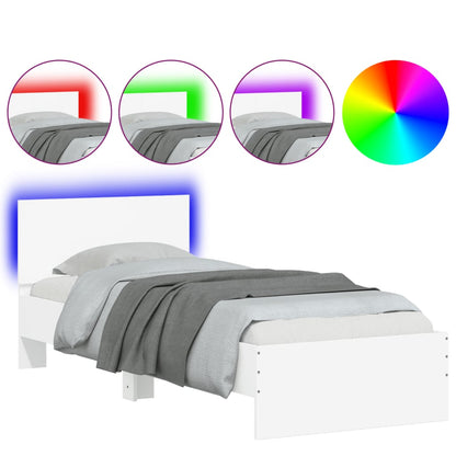 Bed Frame with Headboard and LED Lights White 90x190 cm Single