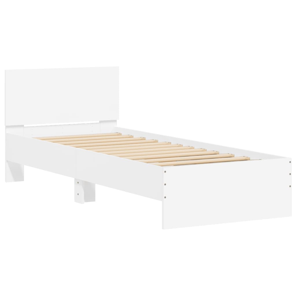 Bed Frame with Headboard and LED Lights White 90x190 cm Single