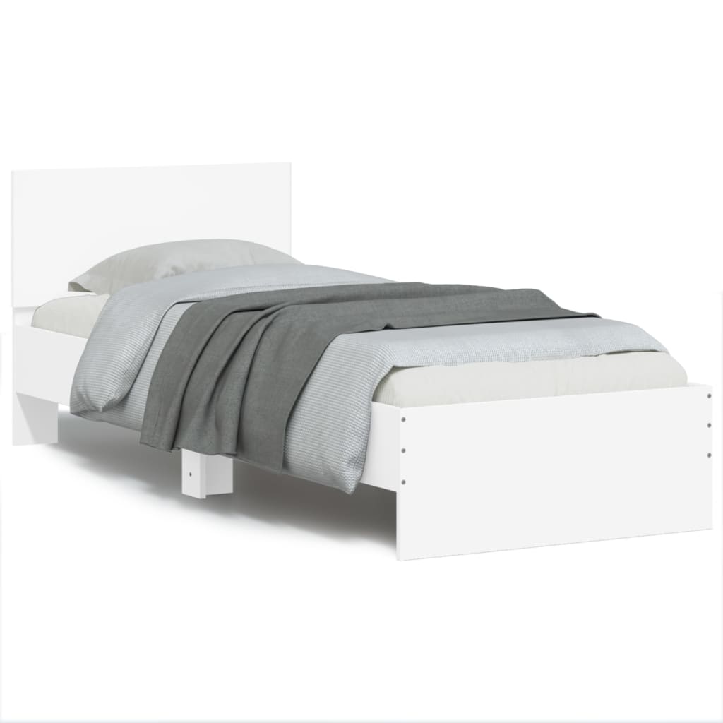 Bed Frame with Headboard and LED Lights White 90x190 cm Single