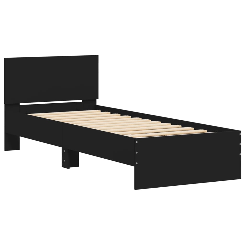 Bed Frame with Headboard and LED Lights Black 90x190 cm Single