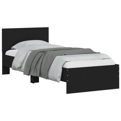 Bed Frame with Headboard and LED Lights Black 90x190 cm Single