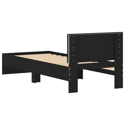 Bed Frame with Headboard and LED Lights Black 90x190 cm Single