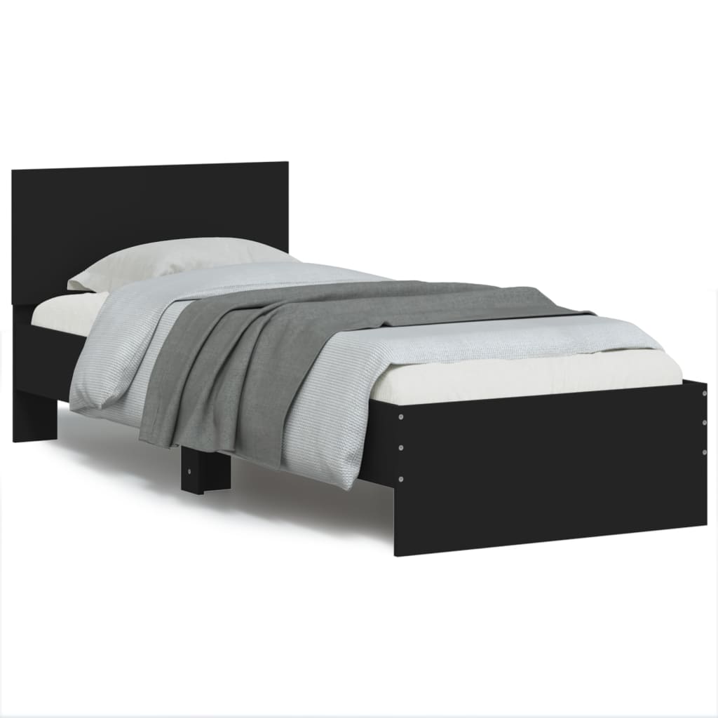 Bed Frame with Headboard and LED Lights Black 90x190 cm Single