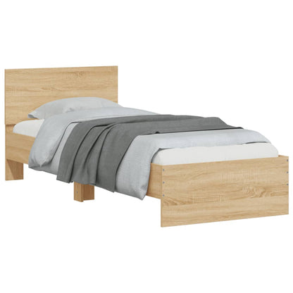 Bed Frame with Headboard and LED Lights Sonoma Oak 90x190 cm Single