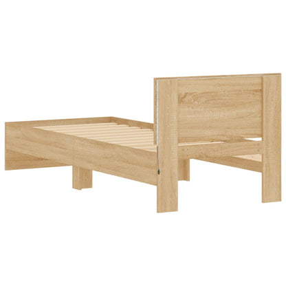 Bed Frame with Headboard and LED Lights Sonoma Oak 90x190 cm Single