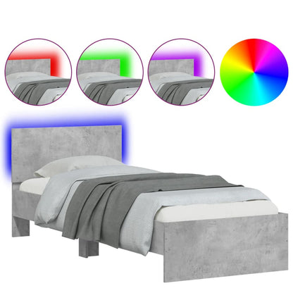 Bed Frame without Mattress with LED Lights Concrete Grey 90x190 cm Single