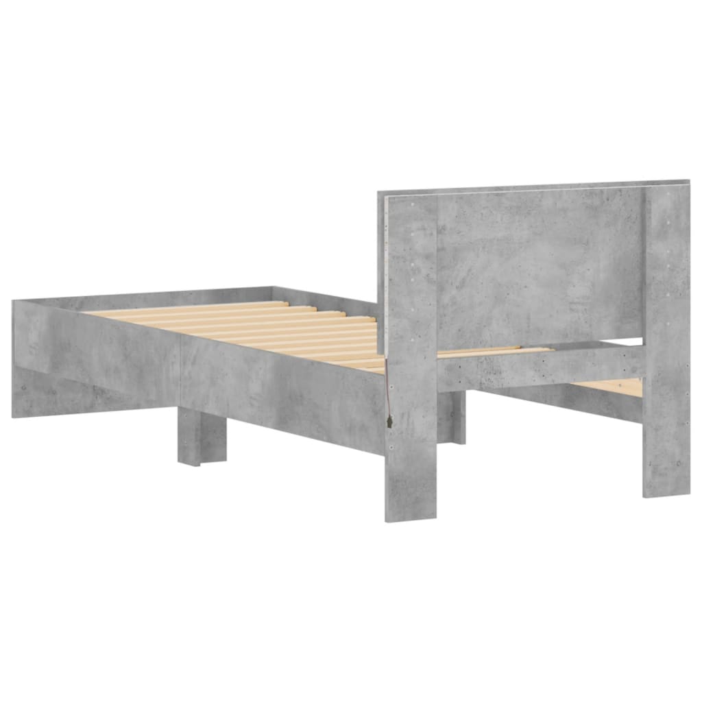 Bed Frame without Mattress with LED Lights Concrete Grey 90x190 cm Single