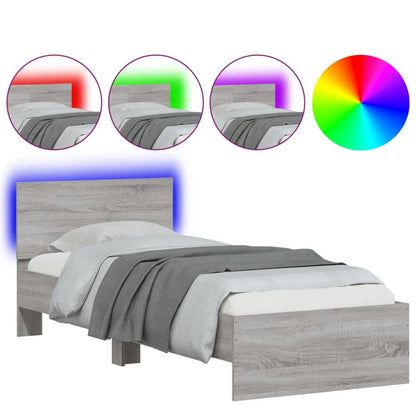 Bed Frame with Headboard and LED Lights Grey Sonoma 90x190 cm Single