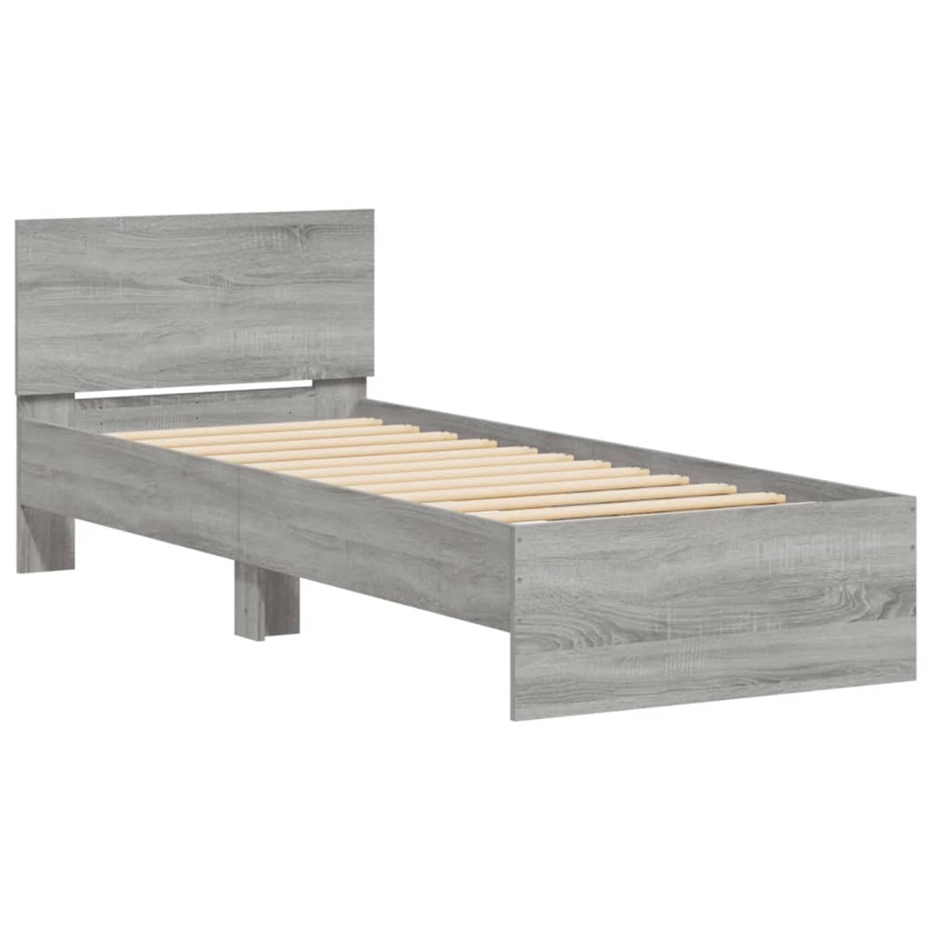 Bed Frame with Headboard and LED Lights Grey Sonoma 90x190 cm Single