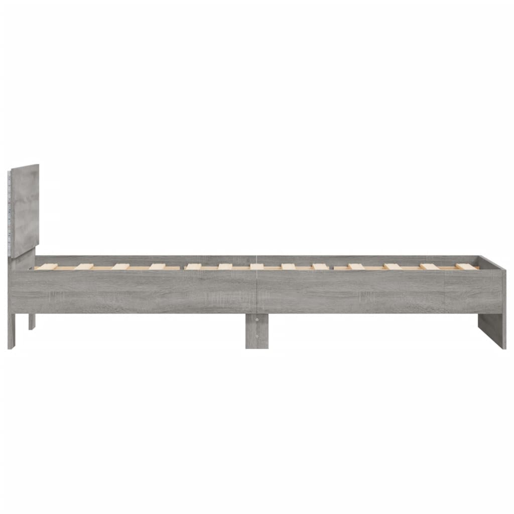 Bed Frame with Headboard and LED Lights Grey Sonoma 90x190 cm Single