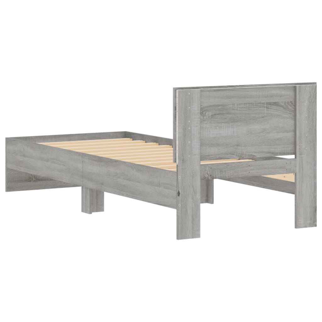 Bed Frame with Headboard and LED Lights Grey Sonoma 90x190 cm Single