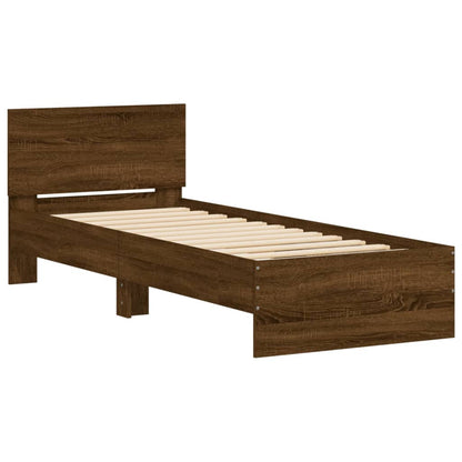 Bed Frame with Headboard and LED Lights Brown Oak 90x190 cm Single