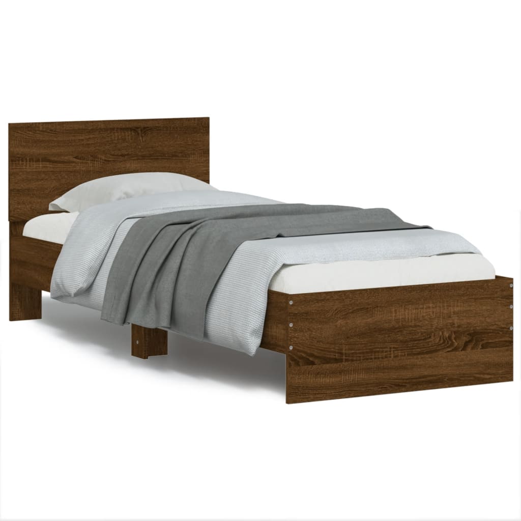 Bed Frame with Headboard and LED Lights Brown Oak 90x190 cm Single