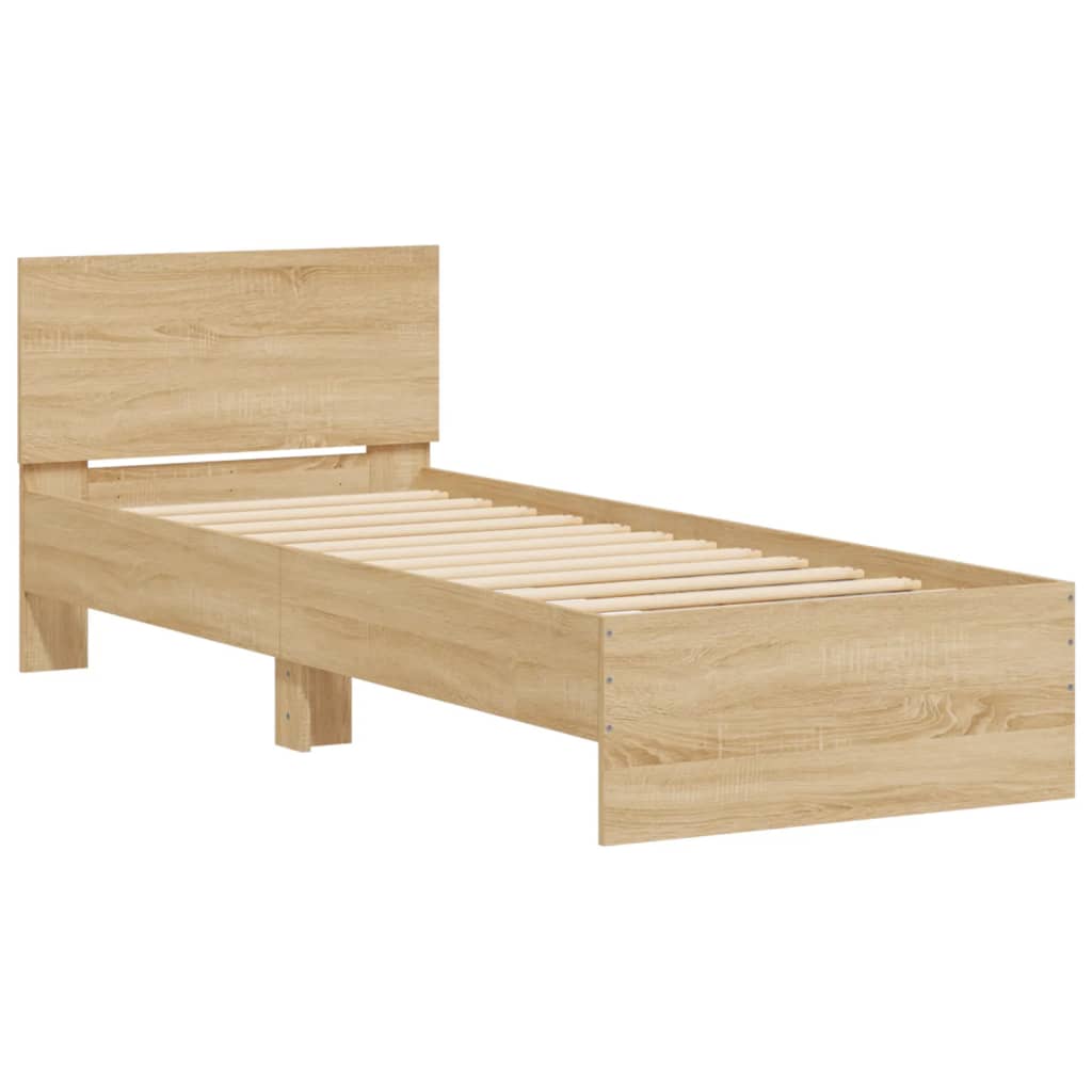 Bed Frame without Mattress with LED Lights Sonoma Oak 75x190 cm Small Single