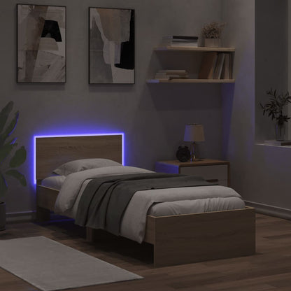 Bed Frame without Mattress with LED Lights Sonoma Oak 75x190 cm Small Single