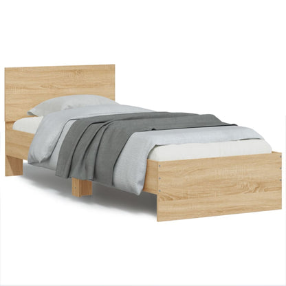 Bed Frame without Mattress with LED Lights Sonoma Oak 75x190 cm Small Single