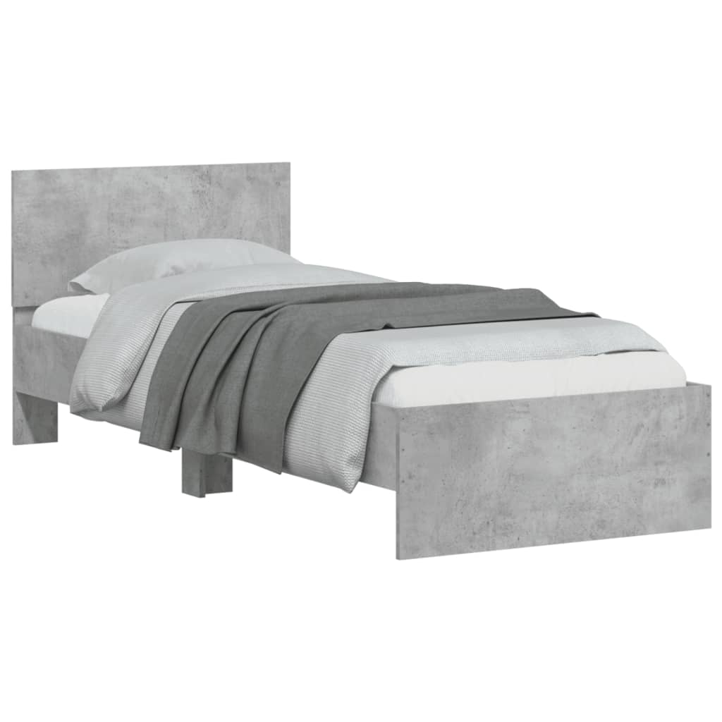 Bed Frame with Headboard and LED Lights Concrete Grey 75x190 cm Small Single