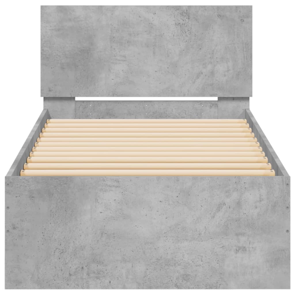 Bed Frame with Headboard and LED Lights Concrete Grey 75x190 cm Small Single