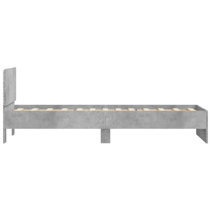 Bed Frame with Headboard and LED Lights Concrete Grey 75x190 cm Small Single