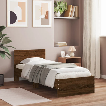 Bed Frame with Headboard and LED Lights Brown Oak 75x190 cm Small Single