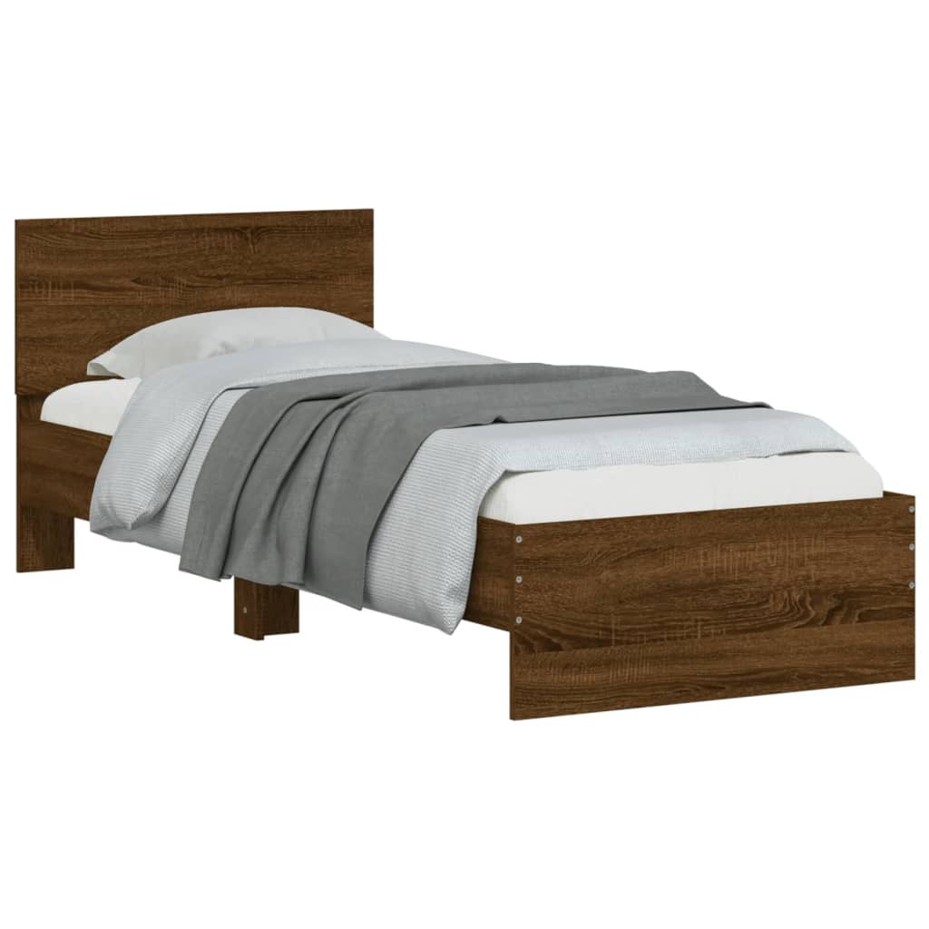 Bed Frame with Headboard and LED Lights Brown Oak 75x190 cm Small Single