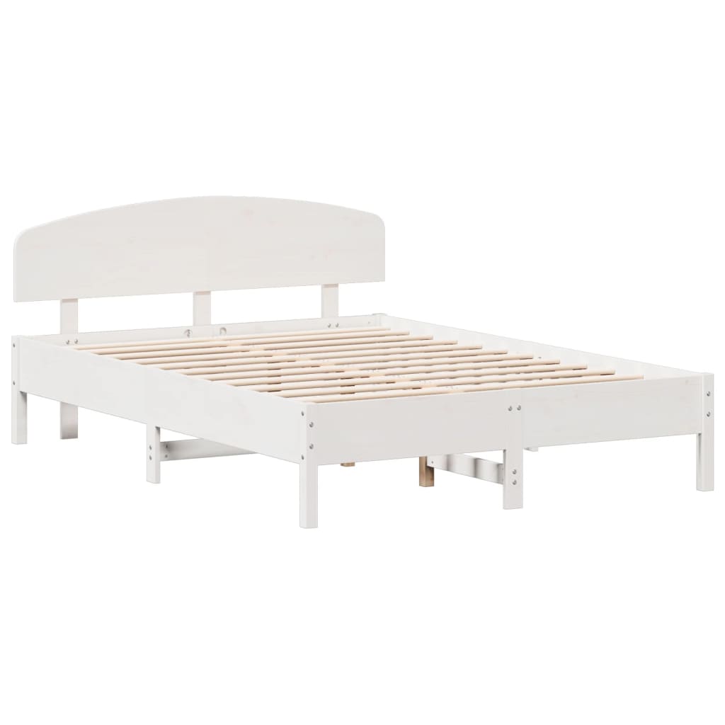 Bed Frame with Headboard White 150x200 cm King Size Solid Wood Pine