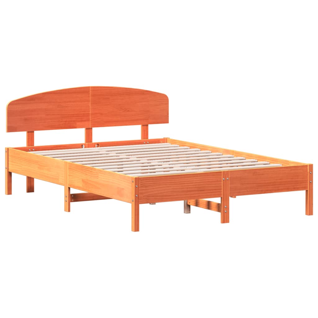 Bed Frame with Headboard Wax Brown 150x200 cm King Size Solid Wood Pine