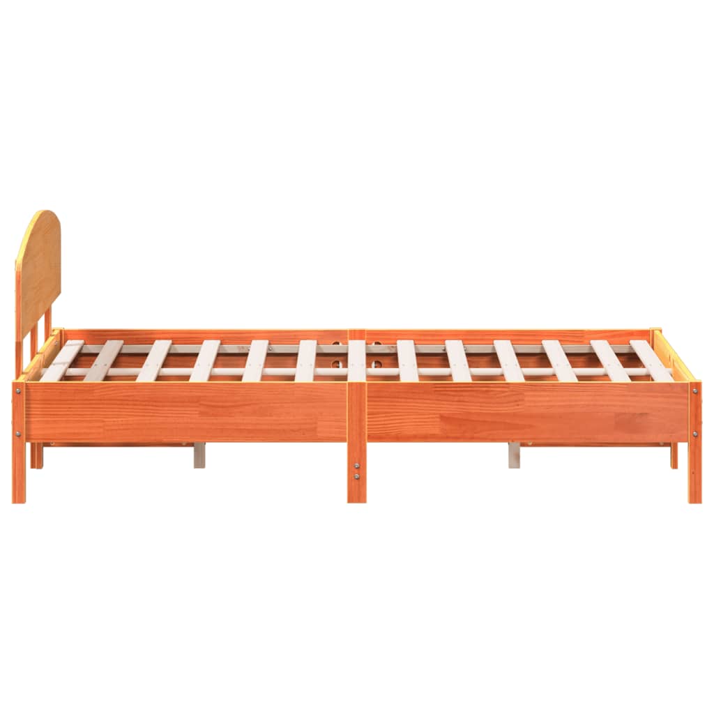 Bed Frame with Headboard Wax Brown 150x200 cm King Size Solid Wood Pine