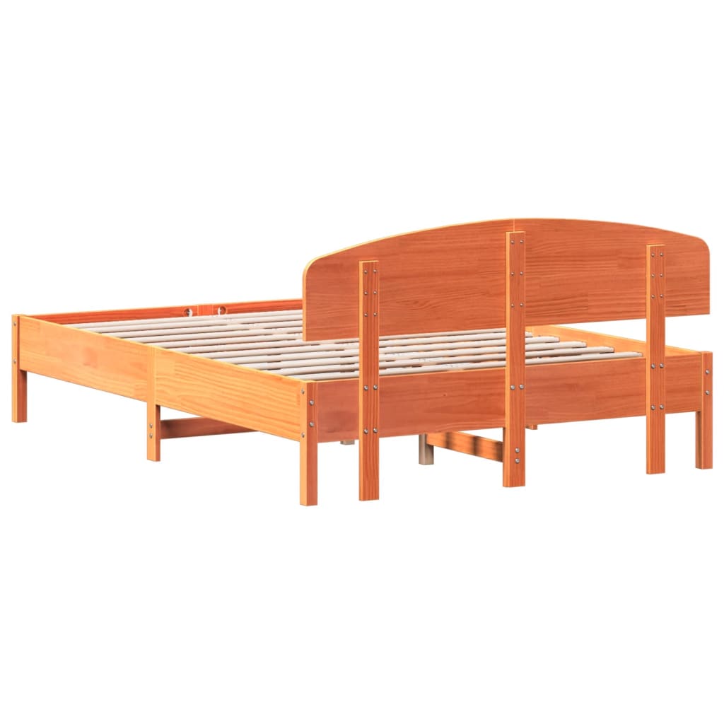 Bed Frame with Headboard Wax Brown 150x200 cm King Size Solid Wood Pine