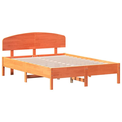 Bed Frame with Headboard Wax Brown 135x190 cm Double Solid Wood Pine