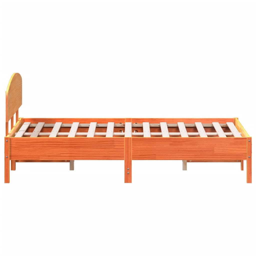 Bed Frame with Headboard Wax Brown 135x190 cm Double Solid Wood Pine