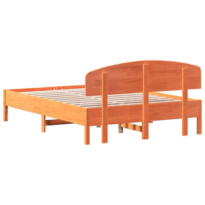 Bed Frame with Headboard Wax Brown 135x190 cm Double Solid Wood Pine