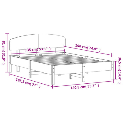 Bed Frame with Headboard Wax Brown 135x190 cm Double Solid Wood Pine