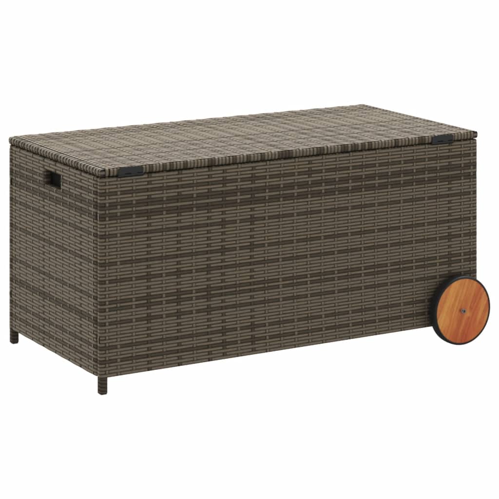 Garden Storage Box with Wheels Grey 190L Poly Rattan