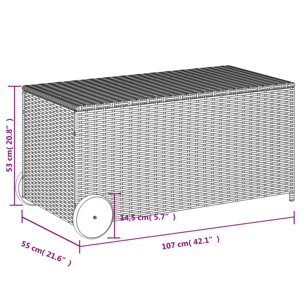 Garden Storage Box with Wheels Grey 190L Poly Rattan