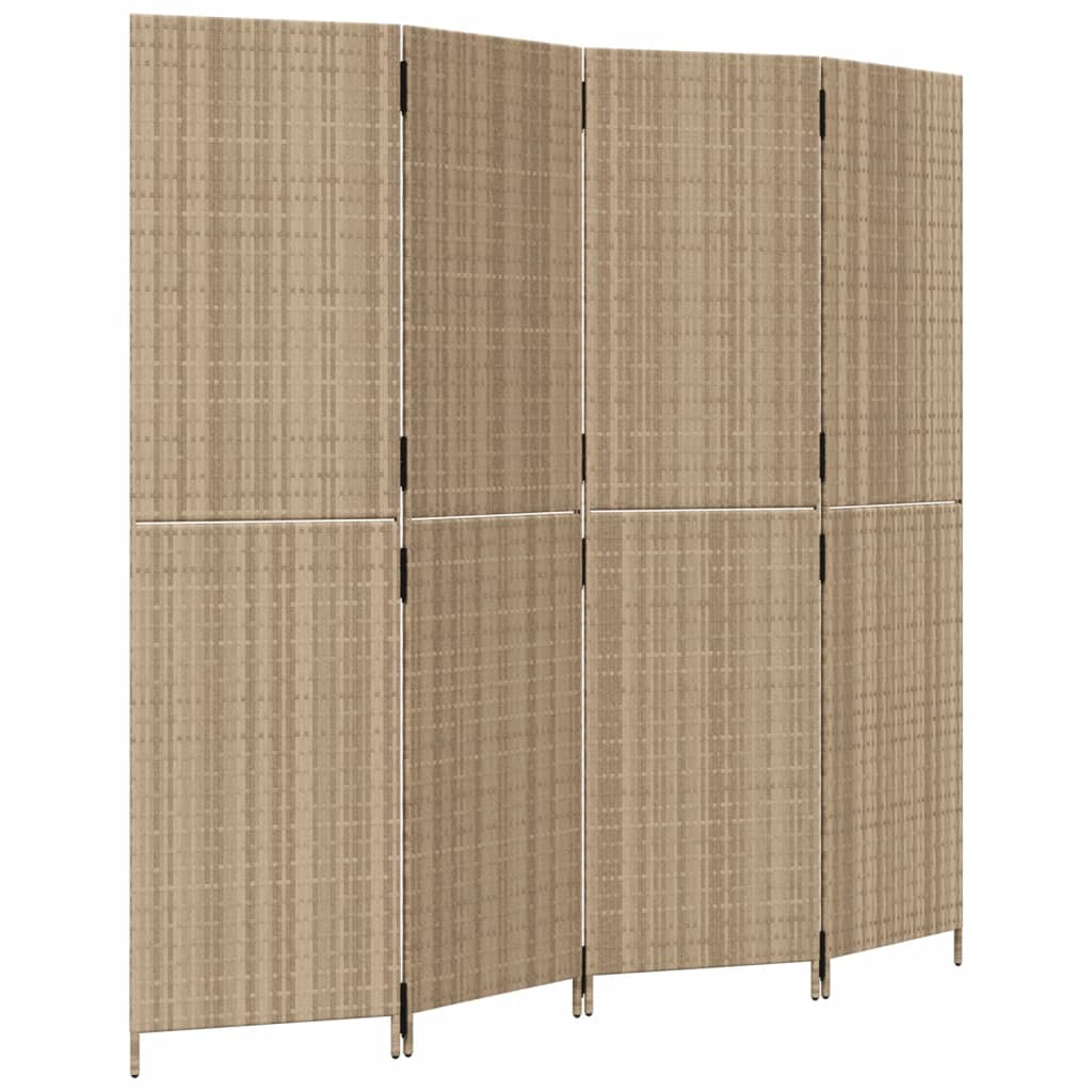 Room Divider 4 Panels Beige Poly Rattan