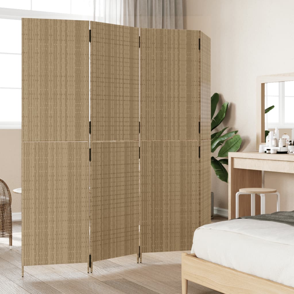 Room Divider 4 Panels Beige Poly Rattan