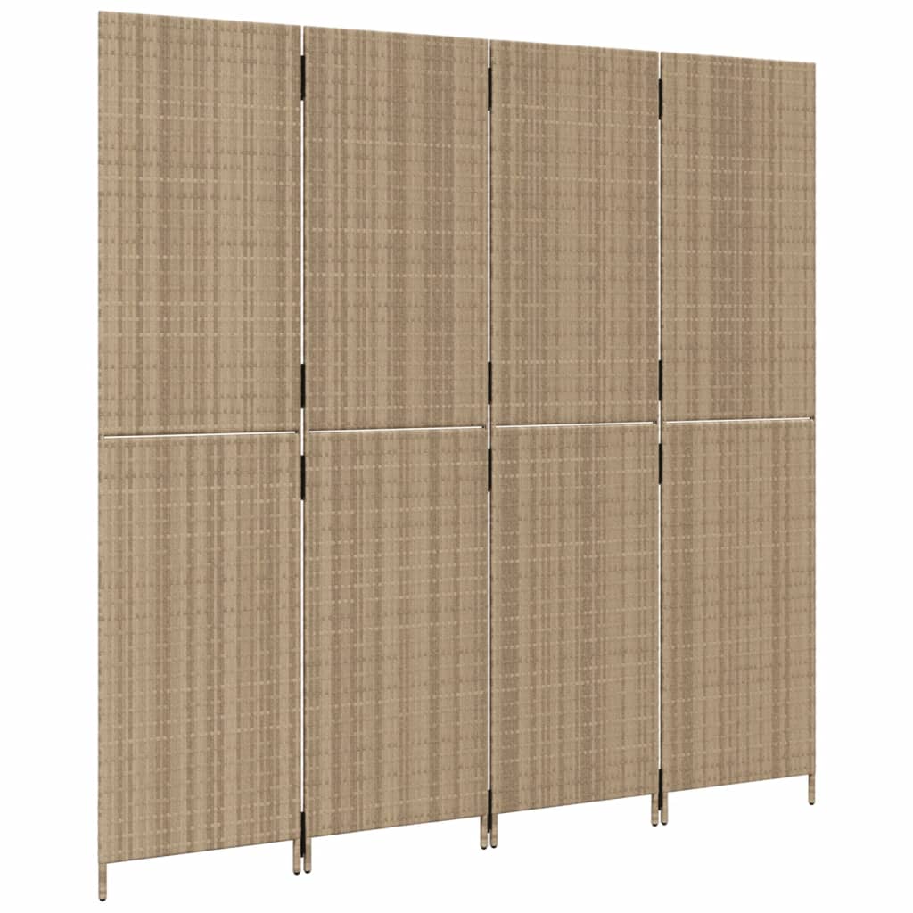 Room Divider 4 Panels Beige Poly Rattan