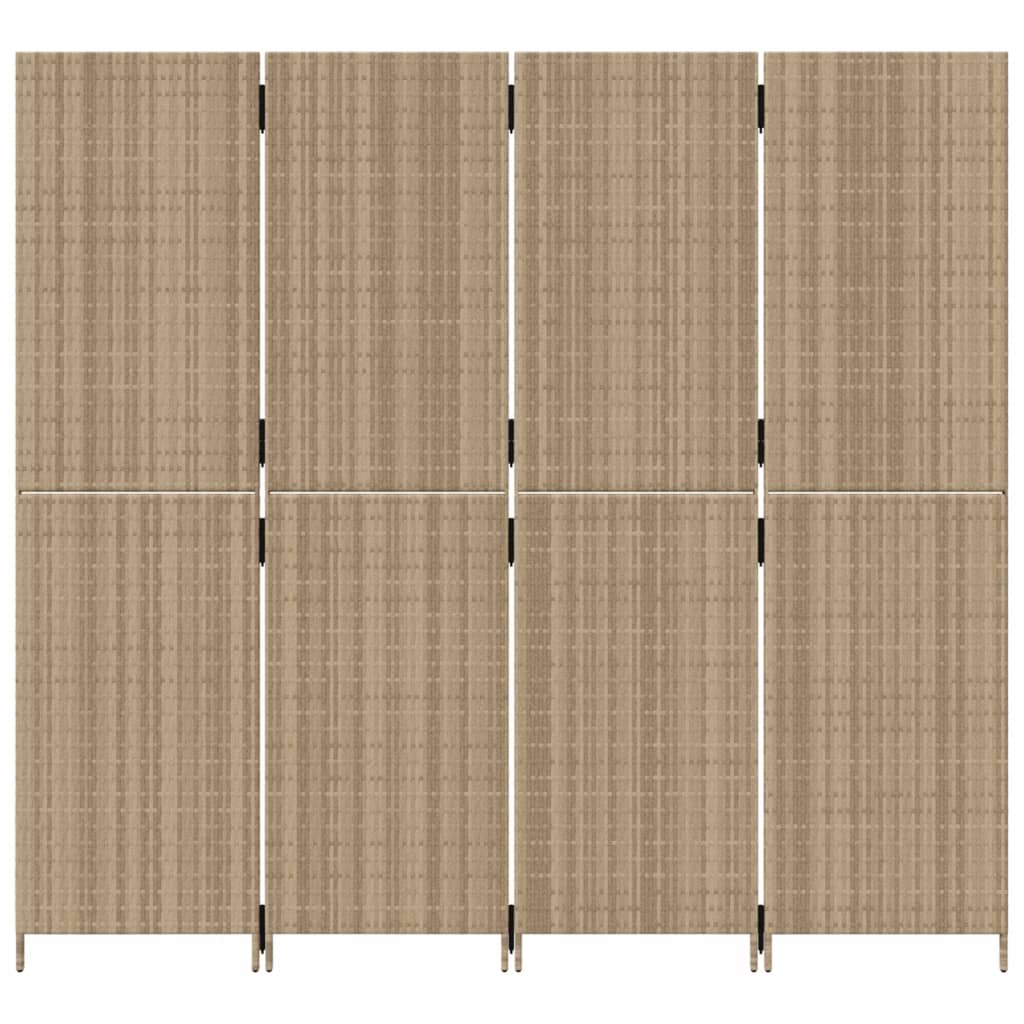 Room Divider 4 Panels Beige Poly Rattan