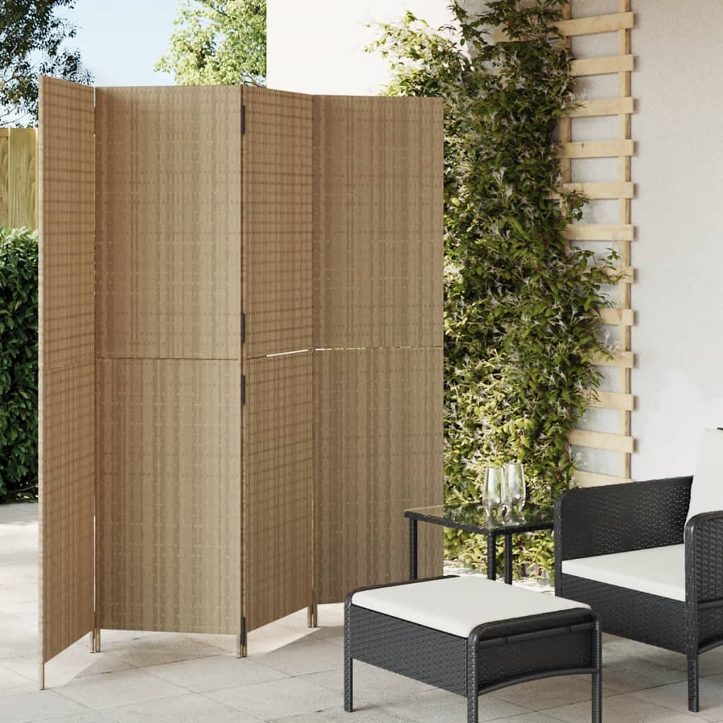 Room Divider 4 Panels Beige Poly Rattan