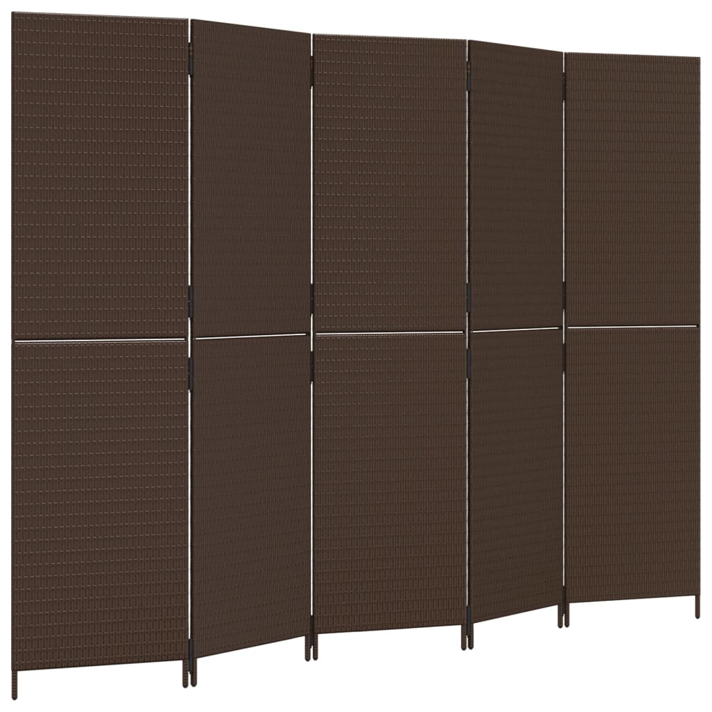 Room Divider 5 Panels Brown Poly Rattan