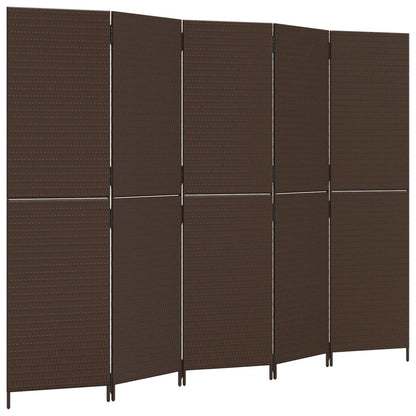 Room Divider 5 Panels Brown Poly Rattan