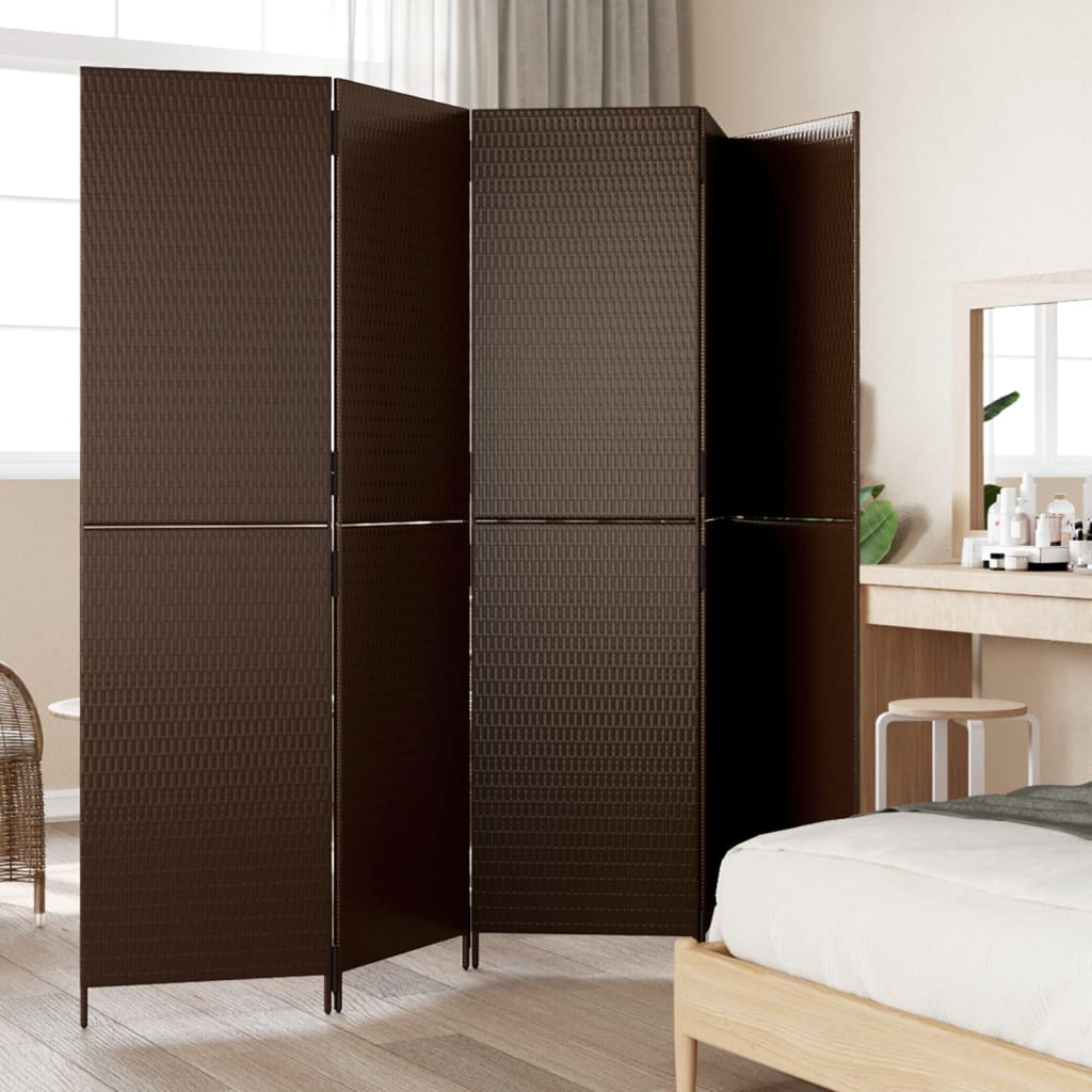 Room Divider 5 Panels Brown Poly Rattan