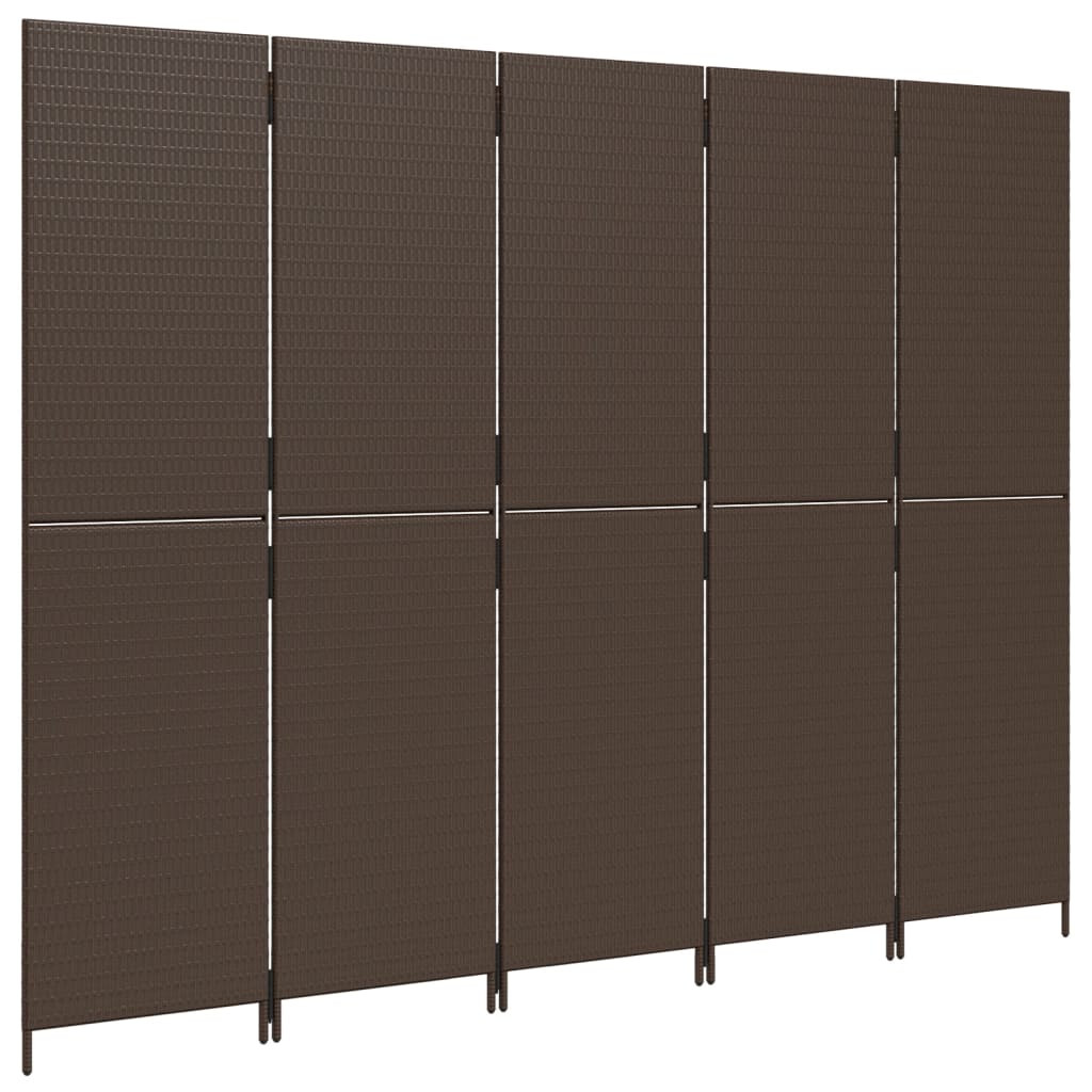 Room Divider 5 Panels Brown Poly Rattan