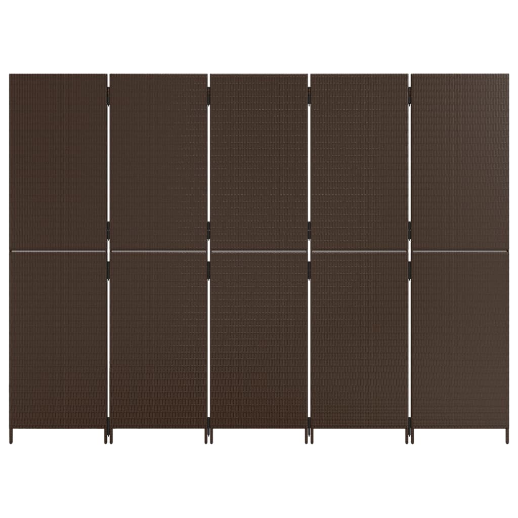 Room Divider 5 Panels Brown Poly Rattan