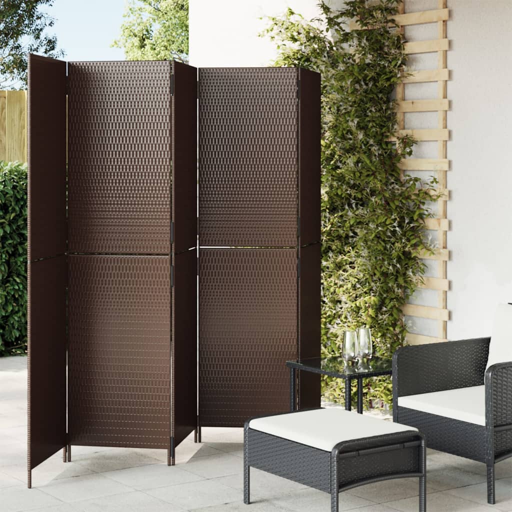 Room Divider 5 Panels Brown Poly Rattan