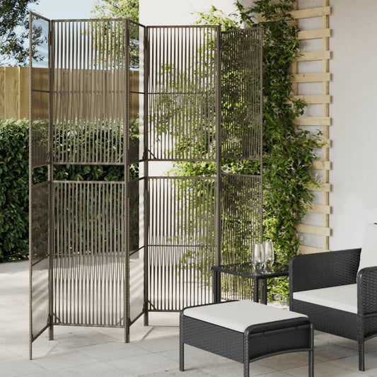 Room Divider 6 Panels Grey Poly Rattan