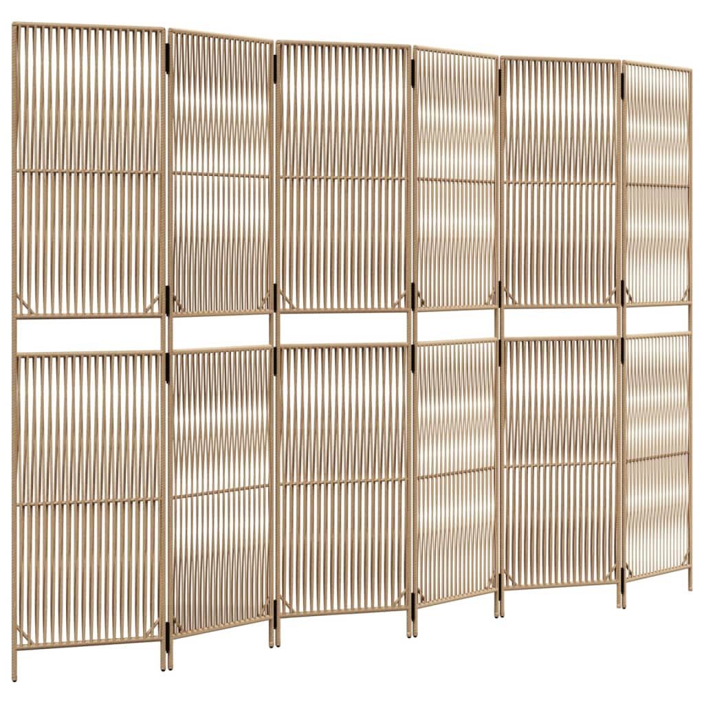 Room Divider 6 Panels Beige Poly Rattan