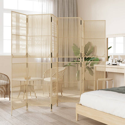 Room Divider 6 Panels Beige Poly Rattan