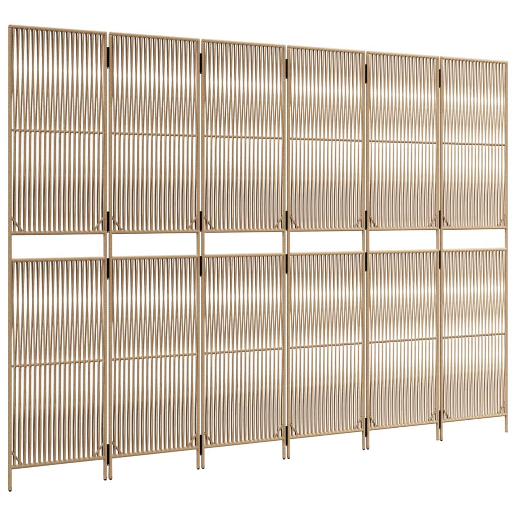 Room Divider 6 Panels Beige Poly Rattan